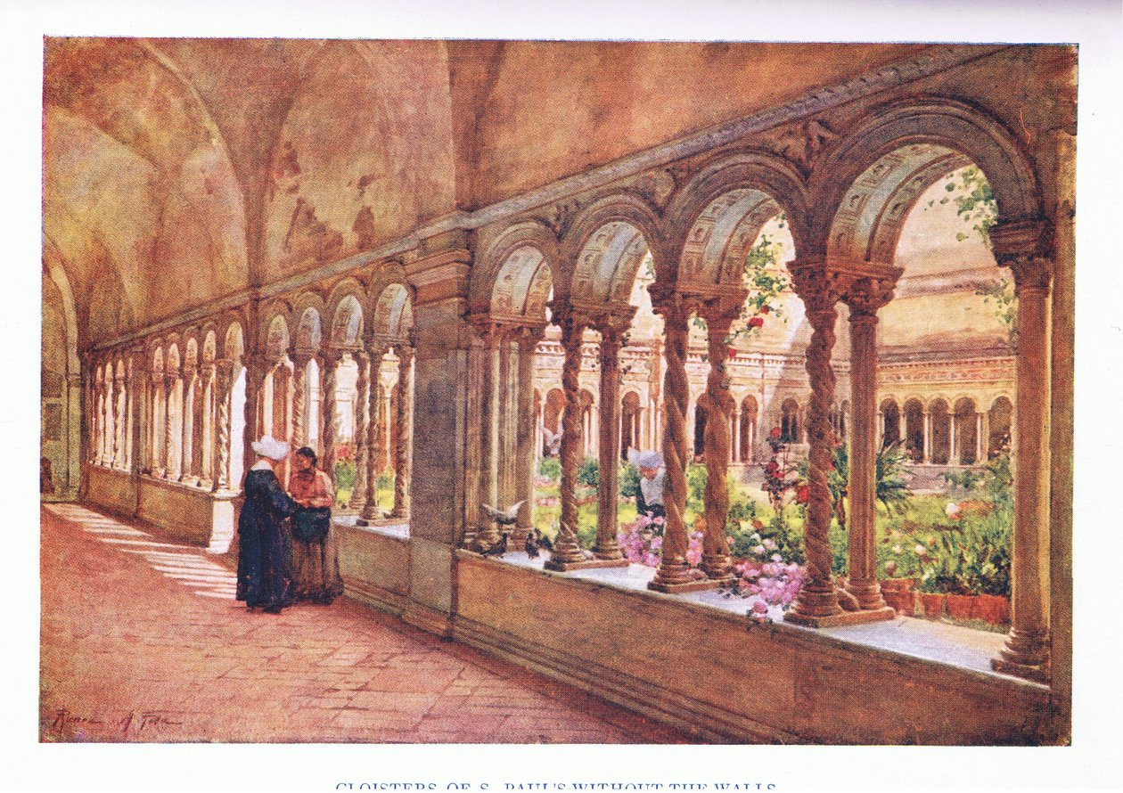Kreuzgänge von S. Pauls-Ohne-die-Mauern, aus Rom veröffentlicht von A & C Black Ltd, 1925 von Alberto Pisa