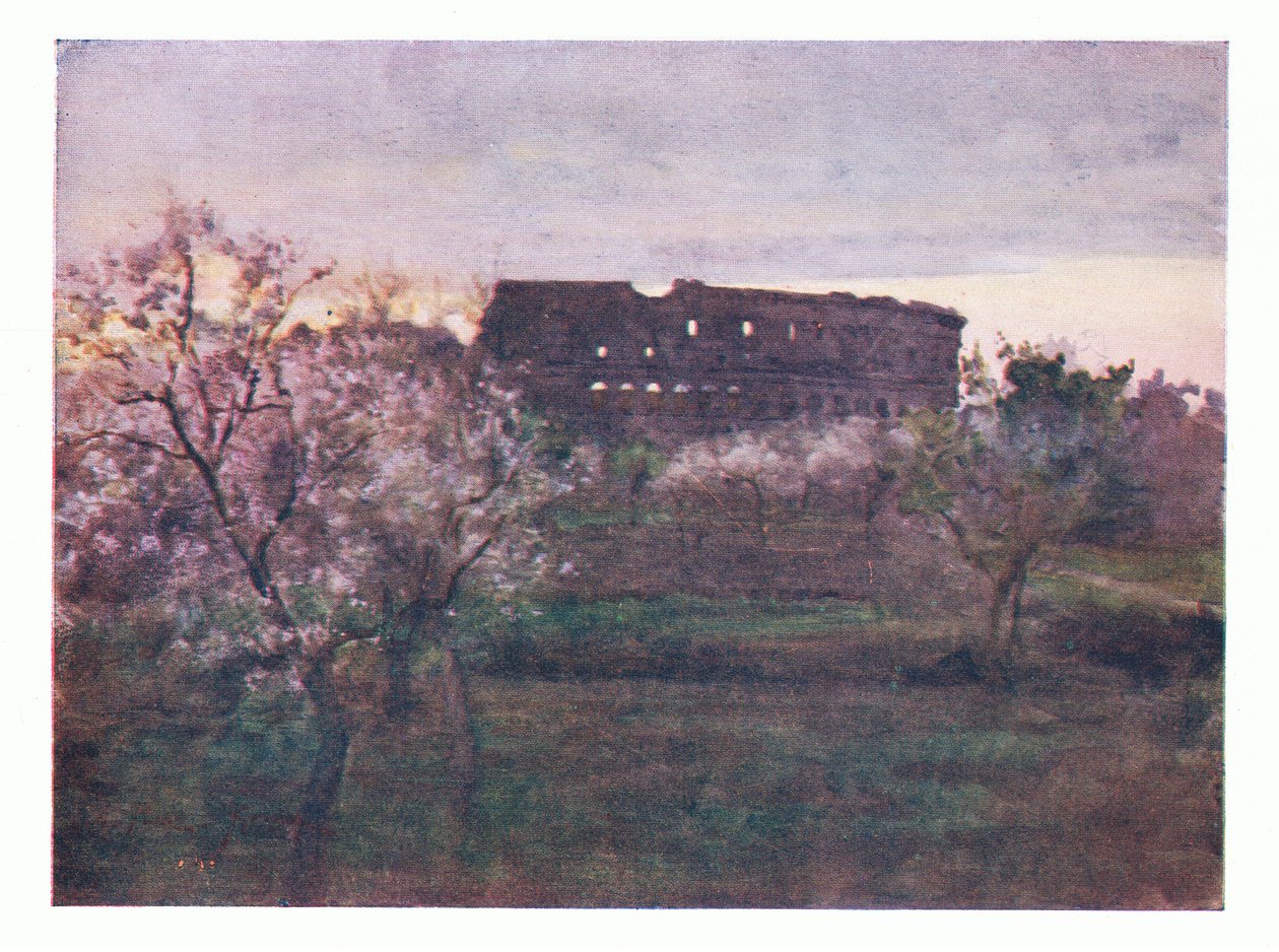 Das Kolosseum bei Sonnenuntergang, aus Rom veröffentlicht von A & C Black Ltd, 1925 von Alberto Pisa