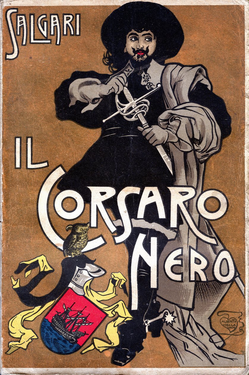 Titelbild des Romans Il Corsaro Nero Der schwarze Freibeuter von Emilio Salgari (1863 - 1911) von Alberto Della Valle