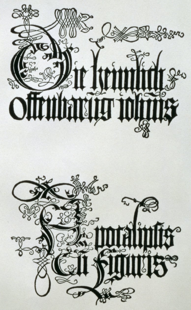 Inschriften in gotischer Schrift, die untere von der Titelseite aus 
