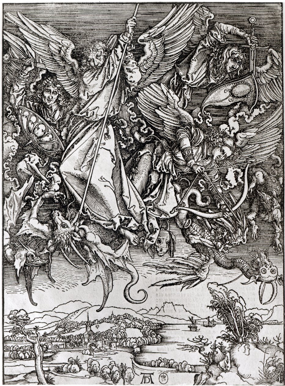 St. Michael und der Drache, aus einer lateinischen Ausgabe, 1511 von Albrecht Dürer