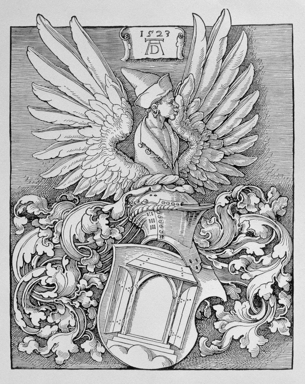 Wappen der Familie Dürer, mit dem Monogramm des Künstlers und Platz für eine Inschrift, 1523 von Albrecht Dürer