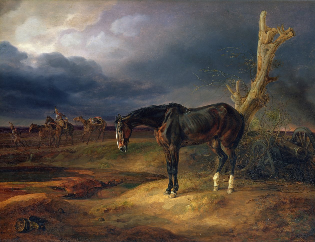 Herrenloses Pferd auf dem Schlachtfeld bei Moshaisk im Jahr 1812 von Albrecht Adam