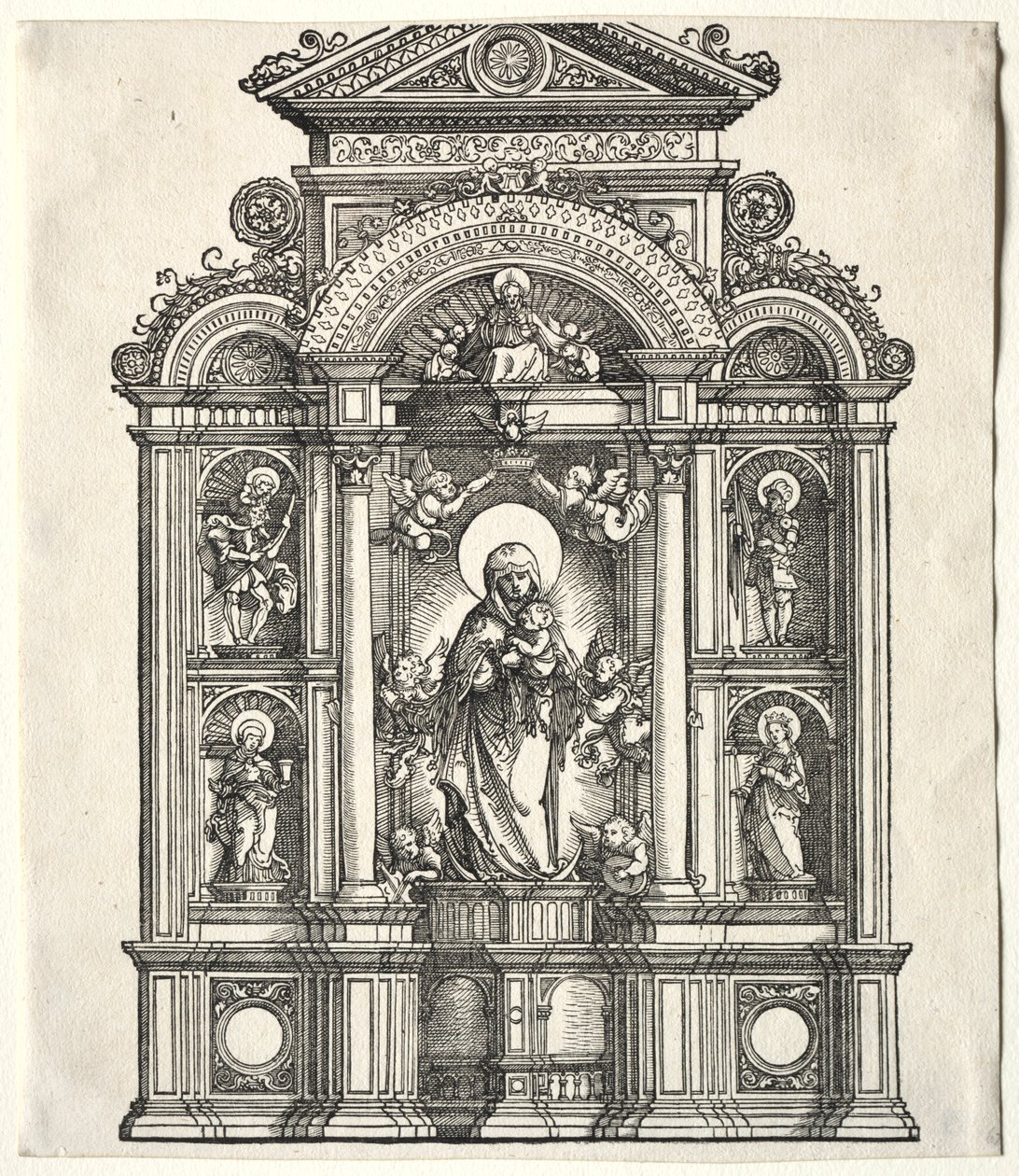 Großer Altar mit der Jungfrau, in einem Rahmen mit den Heiligen Christophorus, Georg, Barbara, Katharina, 1520 von Albrecht Altdorfer