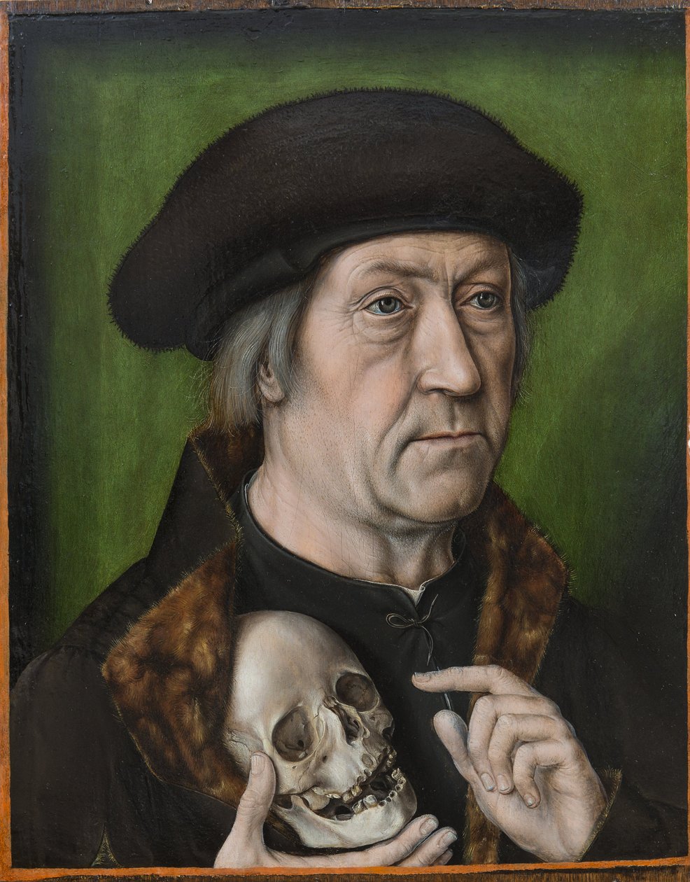 Selbstporträt mit einem Schädel, von Aelbrecht Bouts (1451/54-1549). Öl auf Holz, ca. 1520. Dimension: 42,6x33 cm. Muzeul National Brukenthal, Sibiu von Albrecht Bouts
