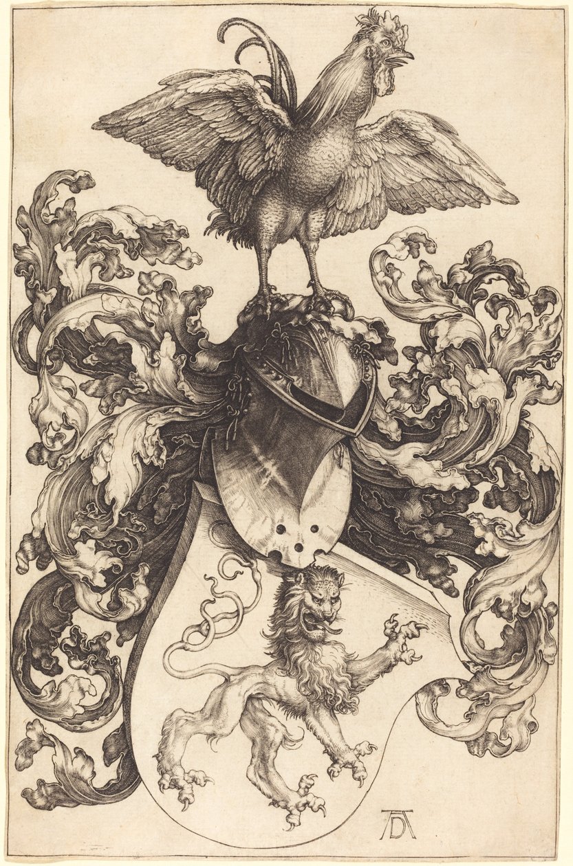 Wappen mit einem Löwen und einem Hahn von Albrecht Dürer