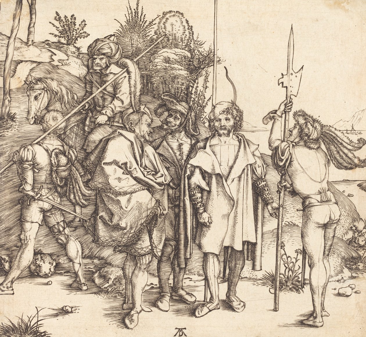 Fünf Soldaten und ein Türke zu Pferd, 1495-1496 von Albrecht Dürer