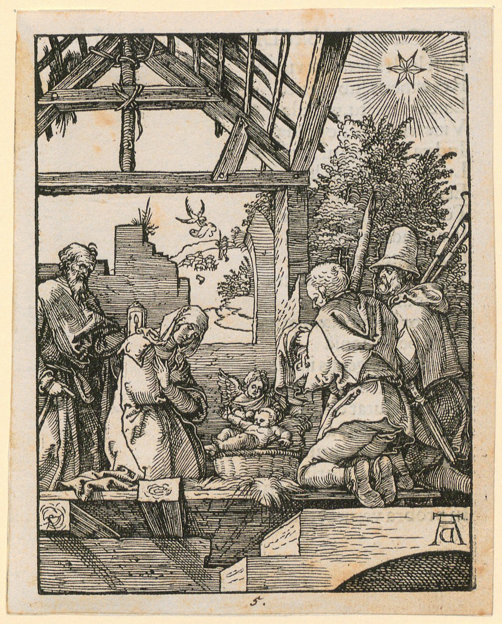 Geburt Christi, Blatt 5 der Folge "Kleine Holzschnitt-Passion" von Albrecht Dürer