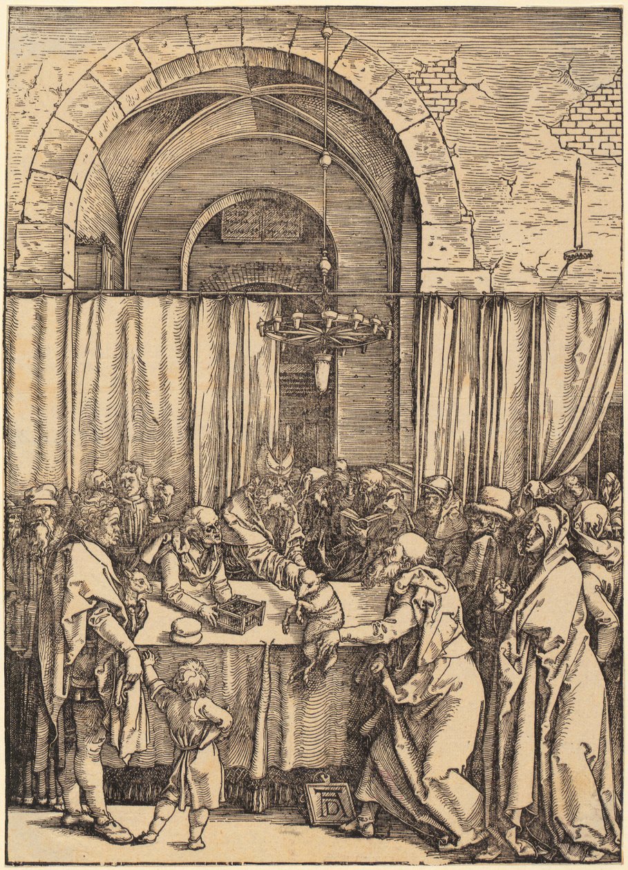 Joachims Opfer wird vom Hohenpriester zurückgewiesen, Blatt 2 der Folge "Das Marienleben" von Albrecht Dürer