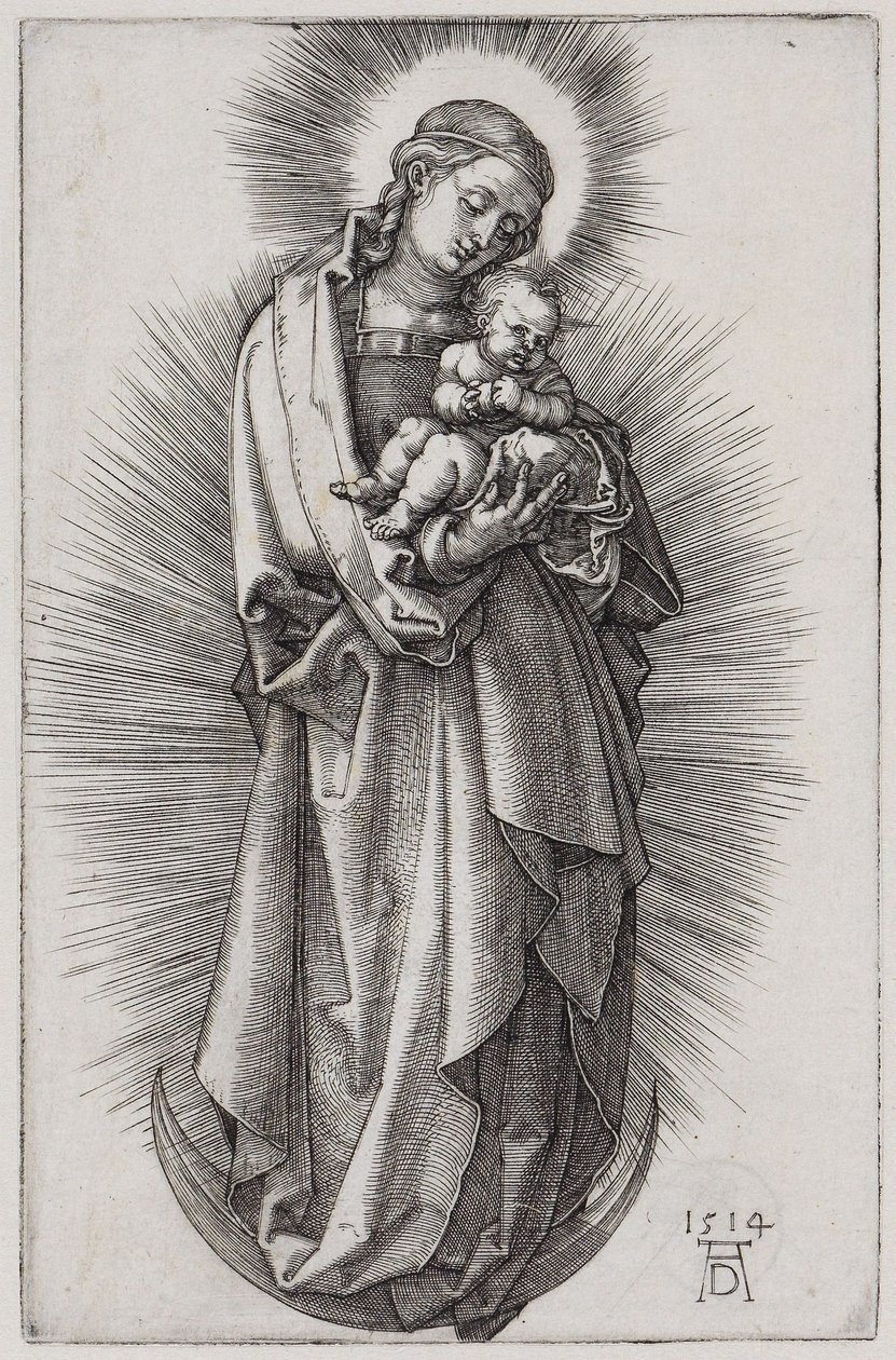 Jungfrau mit dem Haarband im Strahlenkranz auf der Mondsichel von Albrecht Dürer