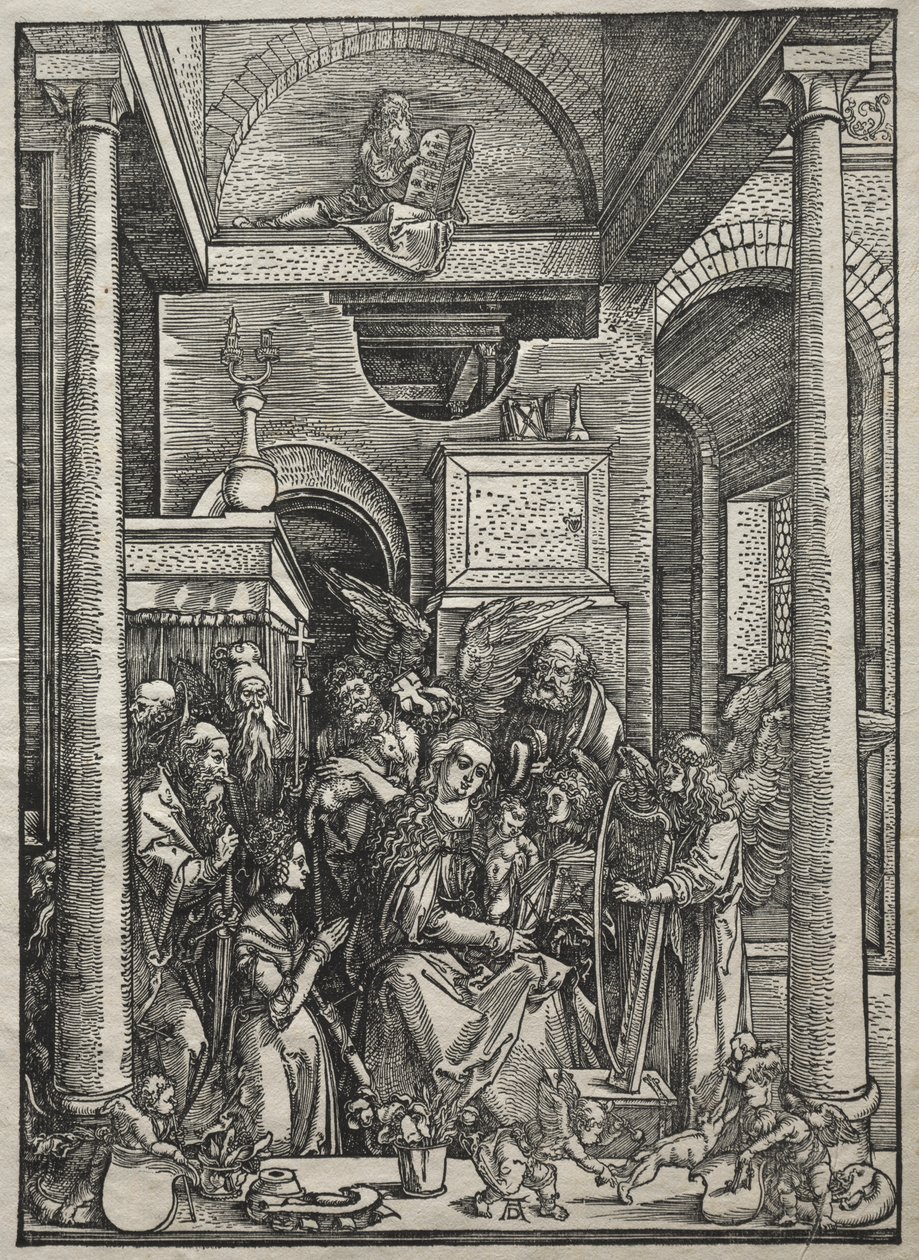 Leben der Jungfrau: Anbetung der Jungfrau und des Kindes durch Heilige und Engel von Albrecht Dürer
