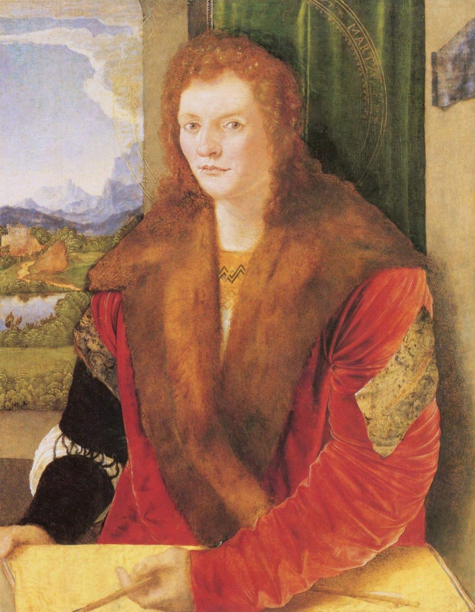 Porträt des heiligen Sebastian mit einem Pfeil von Albrecht Dürer
