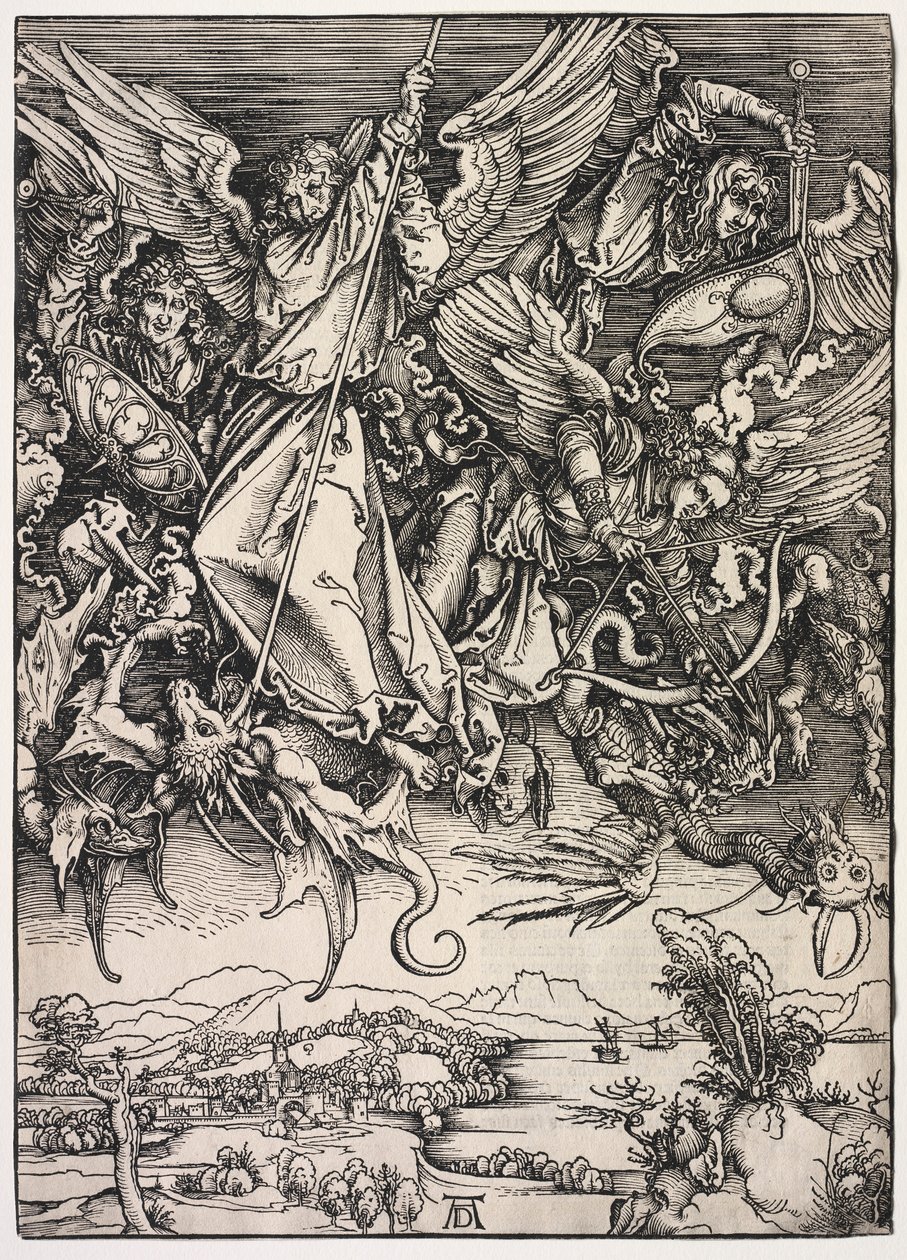 Offenbarung des Johannes: St. Michael kämpft gegen den Drachen, 1511 von Albrecht Dürer