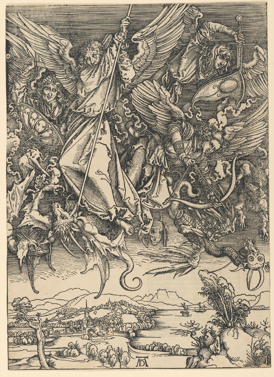 Der heilige Michael kämpft gegen den Drachen, aus der Serie Die Apokalypse von Albrecht Dürer