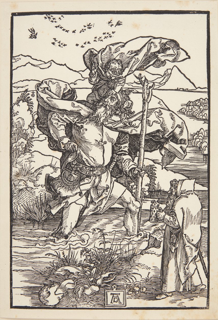 St. Christophorus in der Wildnis mit einem Vogelschwarm von Albrecht Dürer