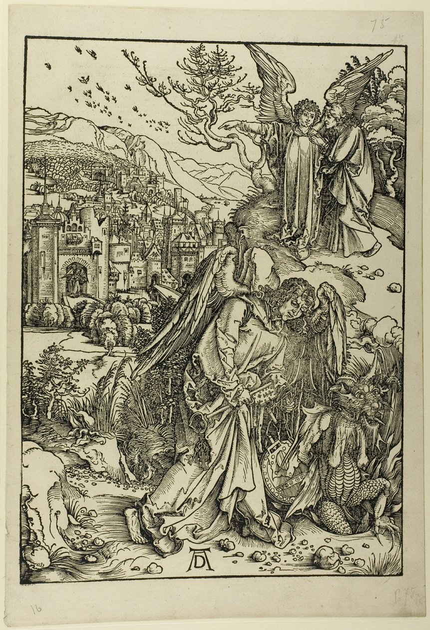 Der Engel mit dem Schlüssel des Abgrunds, aus der Apokalypse von Albrecht Dürer