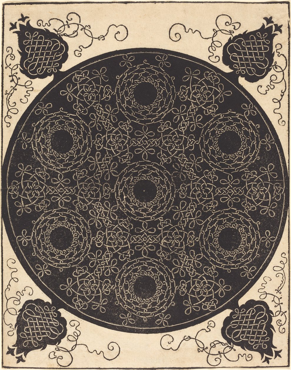 Der vierte Knoten (Kombination von sieben kreisförmigen Knoten mit schwarzen Zentren) von Albrecht Dürer