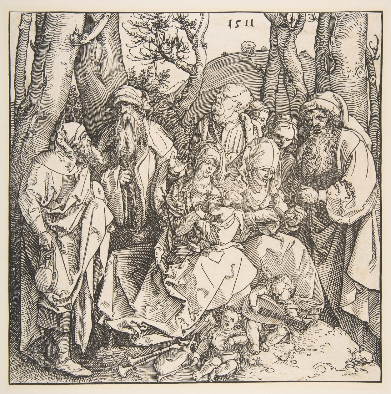 Die Heilige Familie mit Heiligen und zwei musizierenden Engeln, 1511 von Albrecht Dürer