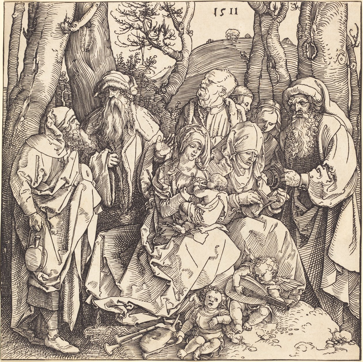 Die Heilige Familie mit zwei musizierenden Engeln von Albrecht Dürer