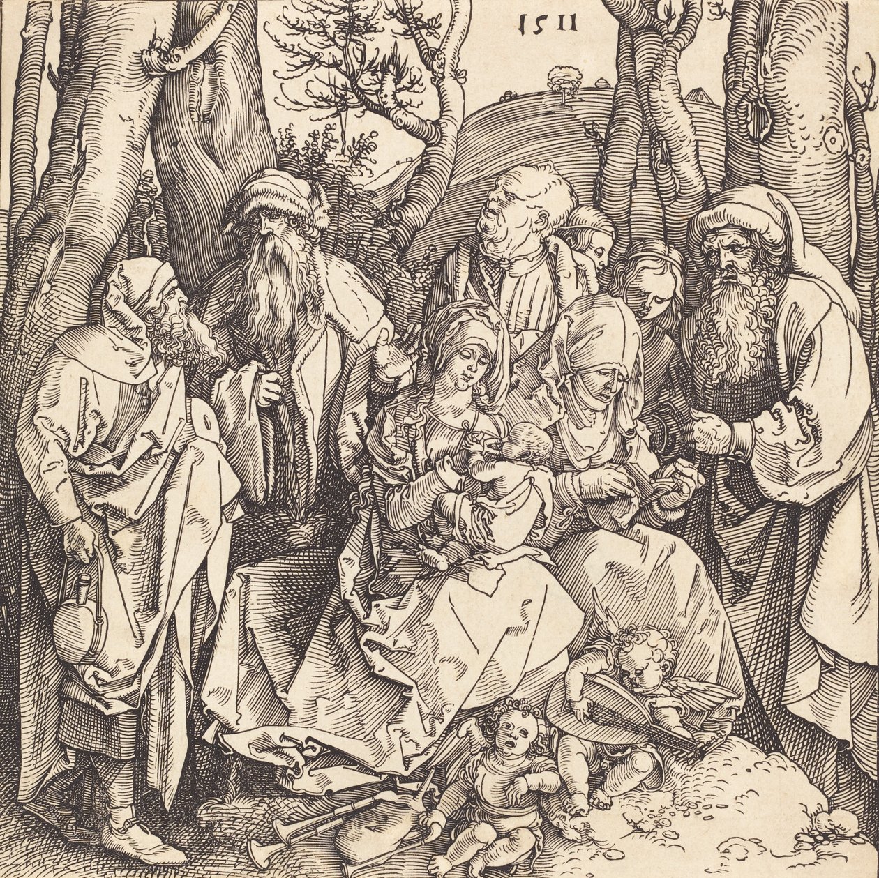 Die Heilige Familie mit zwei musizierenden Engeln, 1511 von Albrecht Dürer