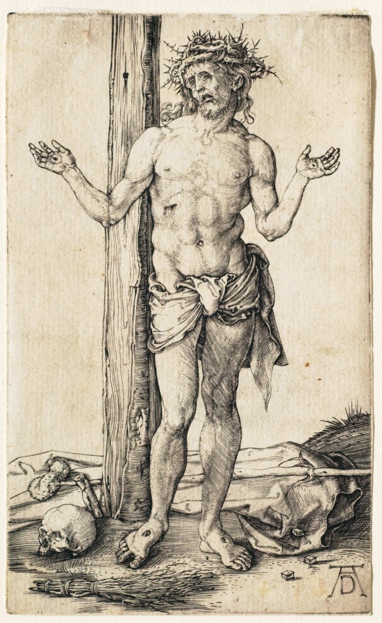 Der Mann der Schmerzen mit ausgestreckten Armen von Albrecht Dürer