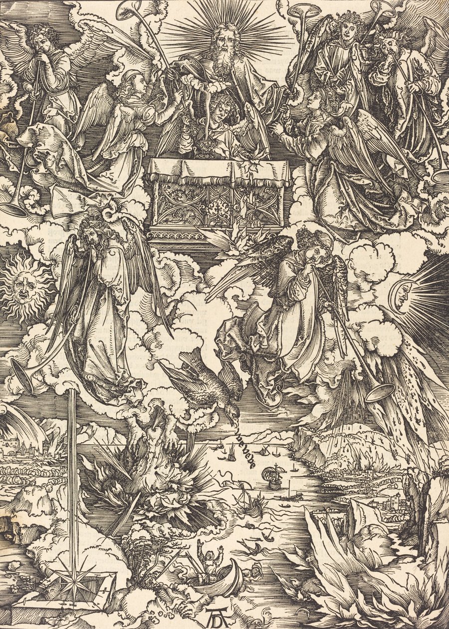 Die sieben Engel mit den Trompeten, wahrscheinlich ca. 1496-1498 von Albrecht Dürer