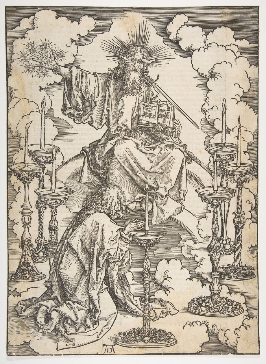 Die Vision der sieben Leuchter, aus der Apokalypse, deutsche Ausgabe 1498 von Albrecht Dürer