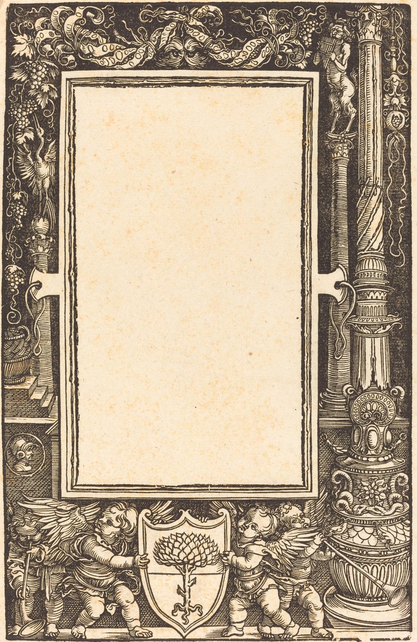 Titelrand mit Putti, die die Pirckheimer-Wappen halten, wahrscheinlich 1513 von Albrecht Dürer