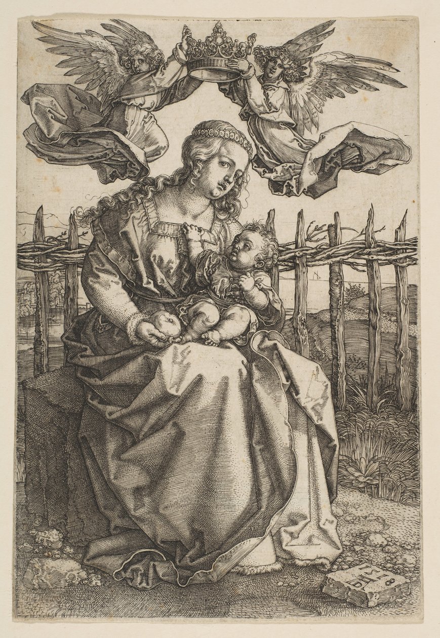 Jungfrau und Kind von zwei Engeln gekrönt von Albrecht Dürer