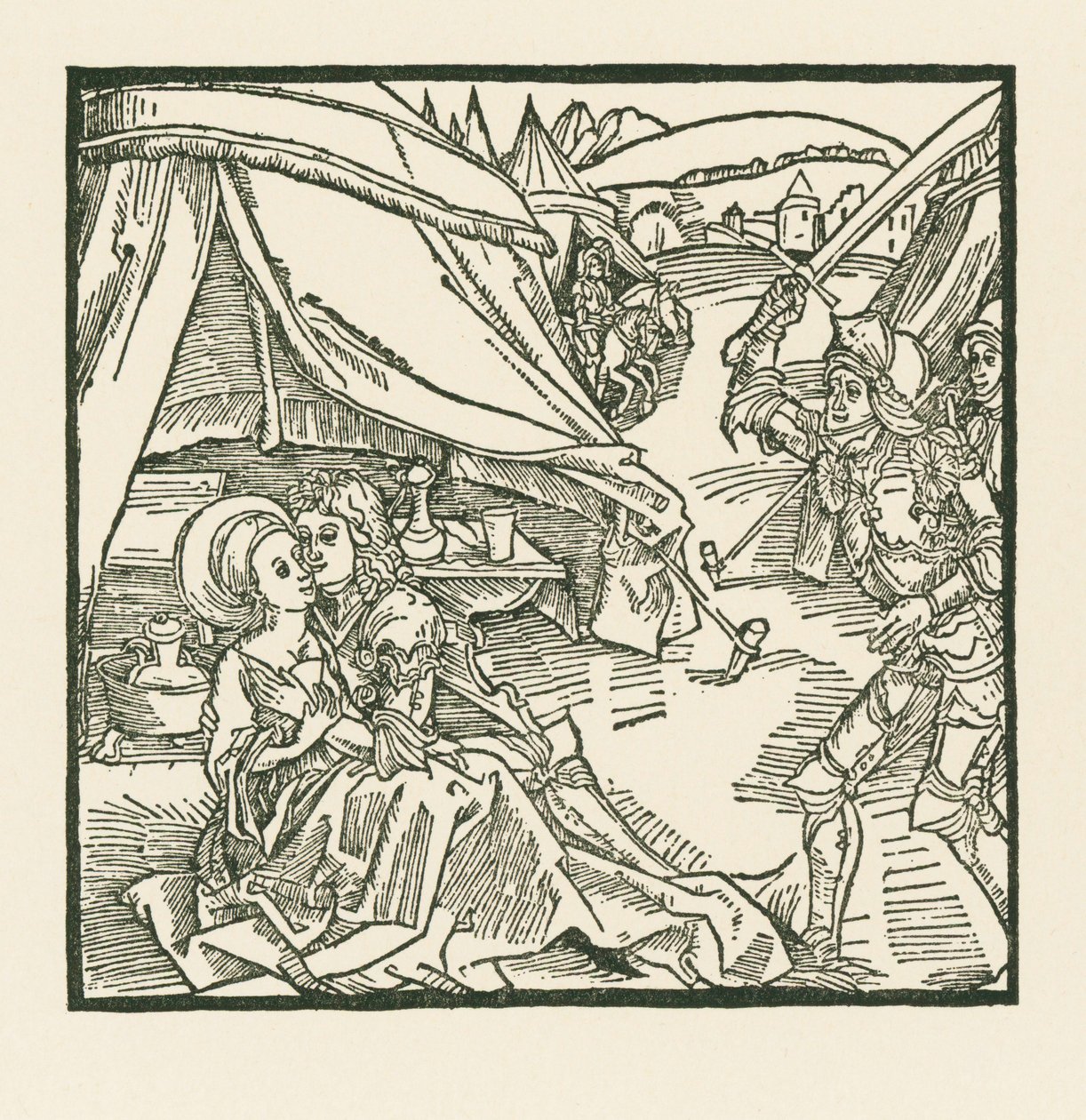 Ein Ritter der israelitischen Armee tötet einen anderen Ritter, den er mit einer heidnischen Geliebten findet von Albrecht Dürer or Duerer