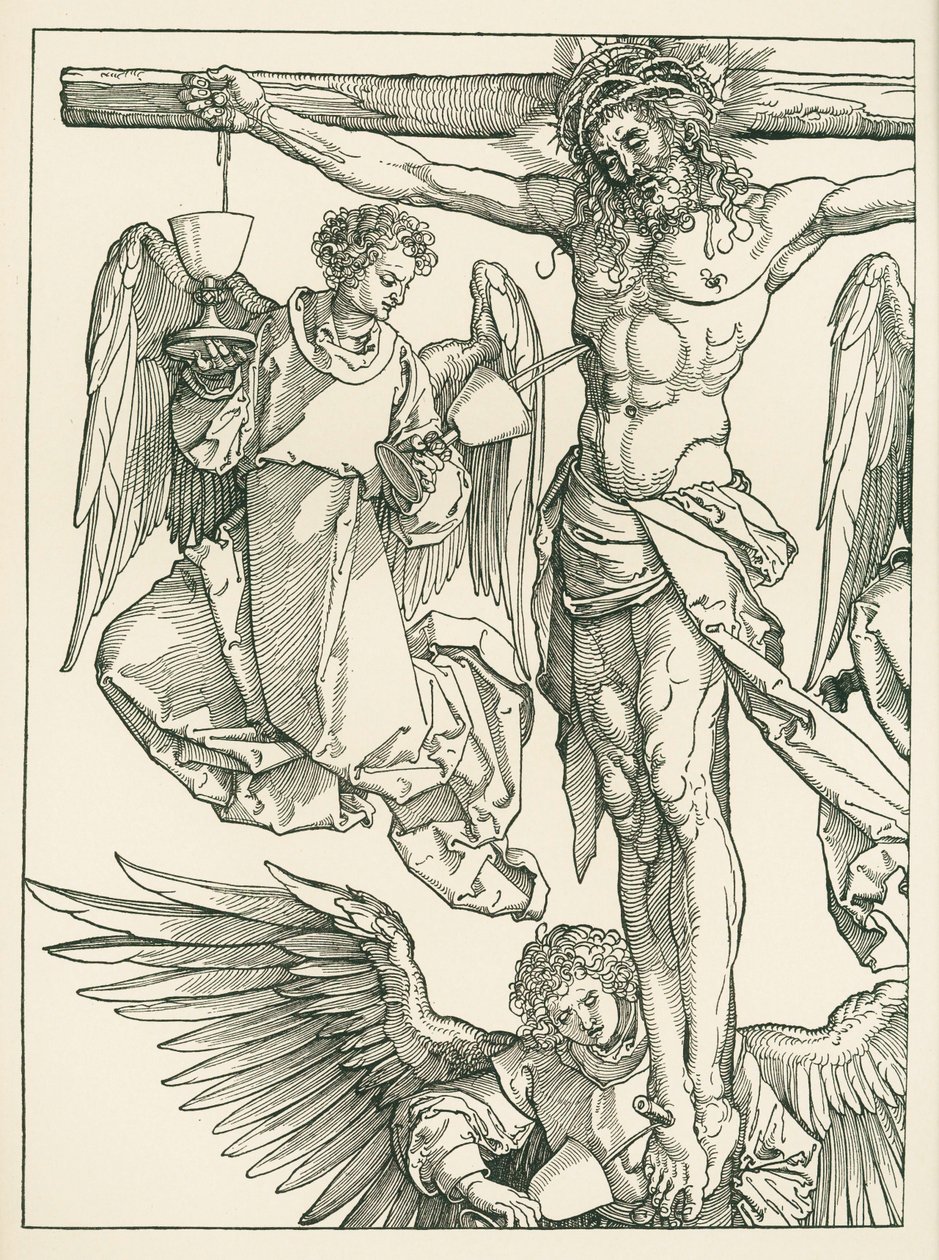 Christus am Kreuz mit drei Engeln, um 1513 von Albrecht Dürer or Duerer