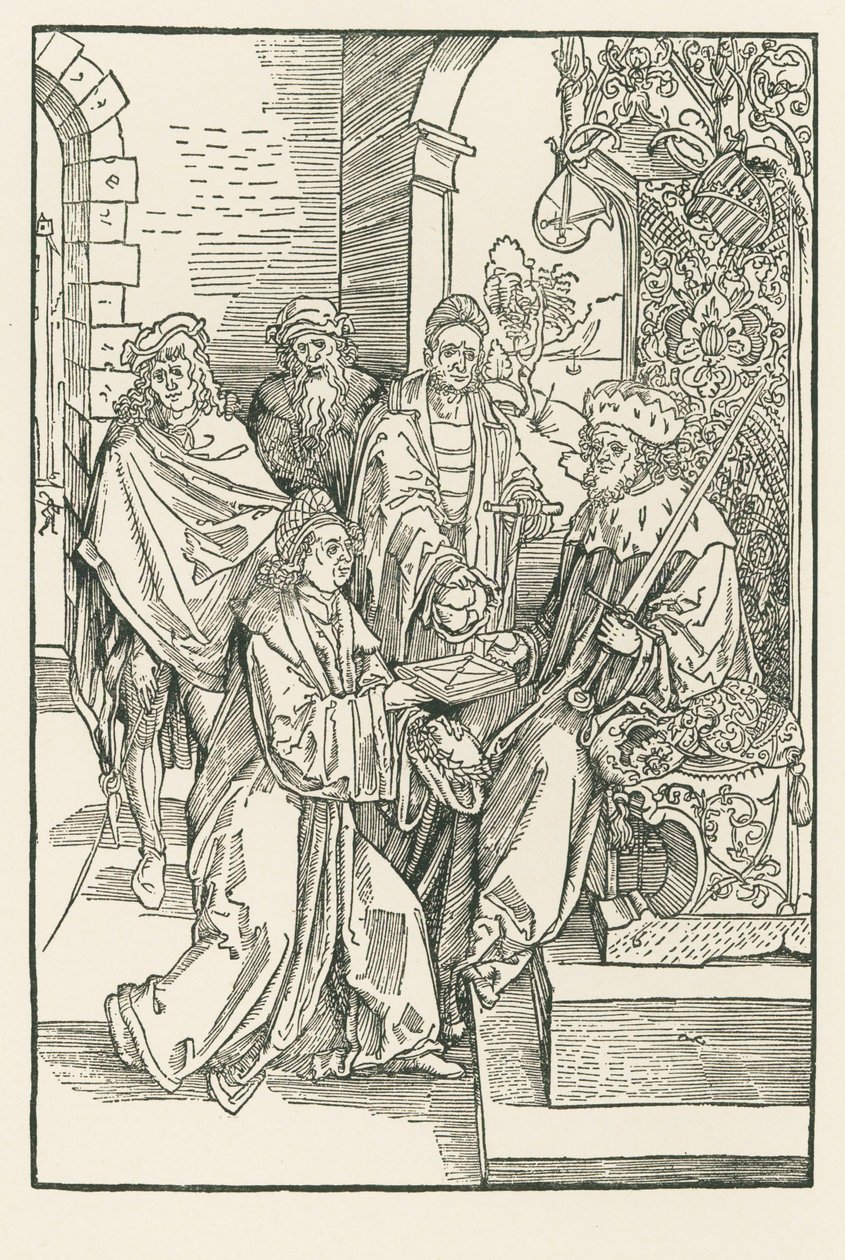 Conrad Celtes überreicht seine Ausgabe der Roswitha-Komödien an den Kurfürsten Friedrich von Sachsen von Albrecht Dürer or Duerer