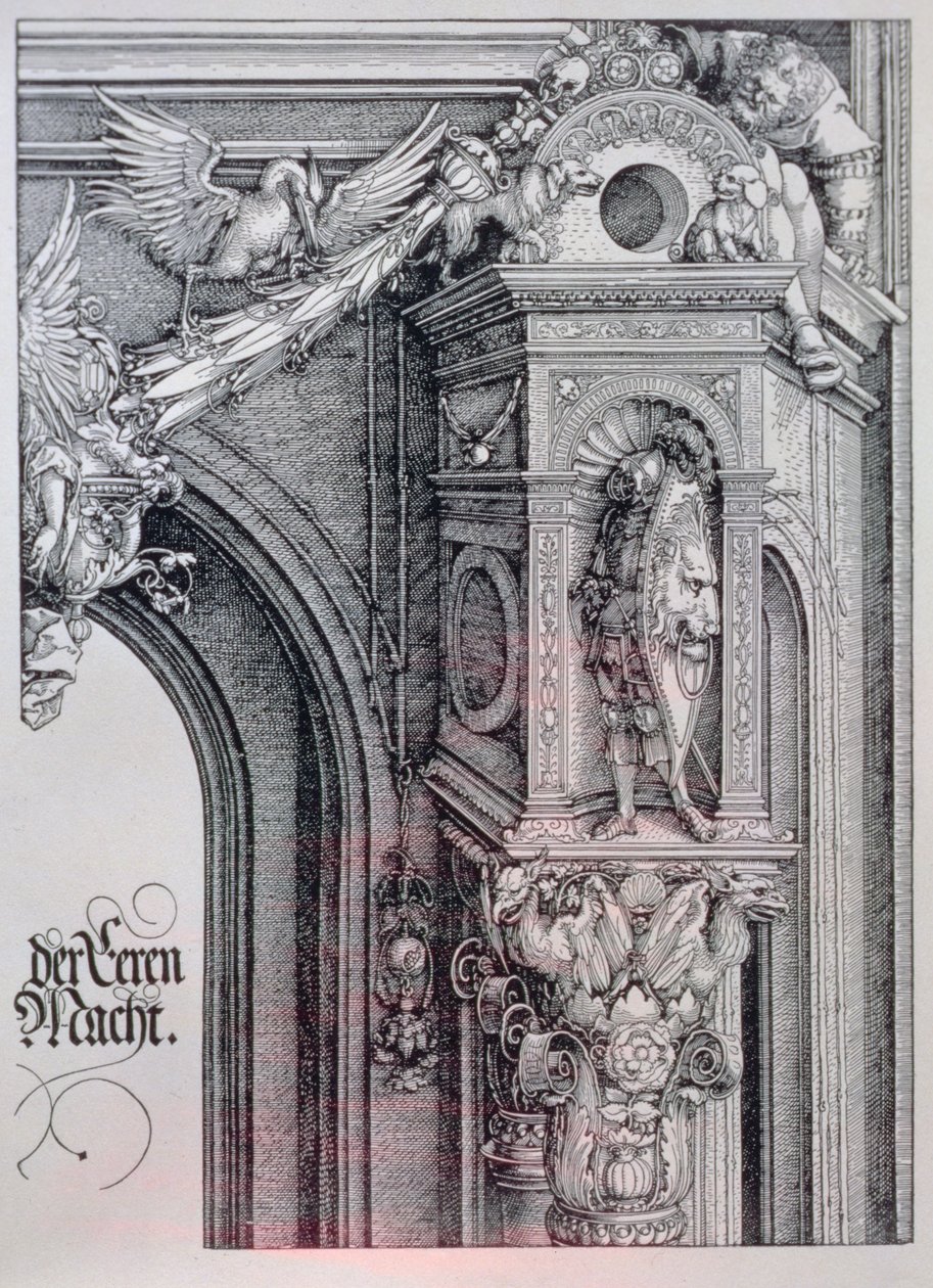 Der Triumphbogen von Kaiser Maximilian I. (1459-1519): (Detail) des zentralen Bogens (das Tor der Ehre und Macht) von Albrecht Dürer