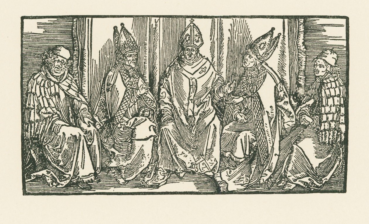 Drei Bischöfe und zwei Mönche von Albrecht Dürer or Duerer