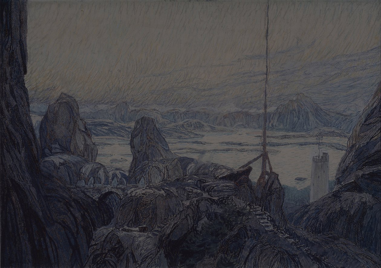 Bühnenbild für das Theaterstück Die Frau vom Meer von H. Ibsen von Aleksandr Jakovlevic Golovin