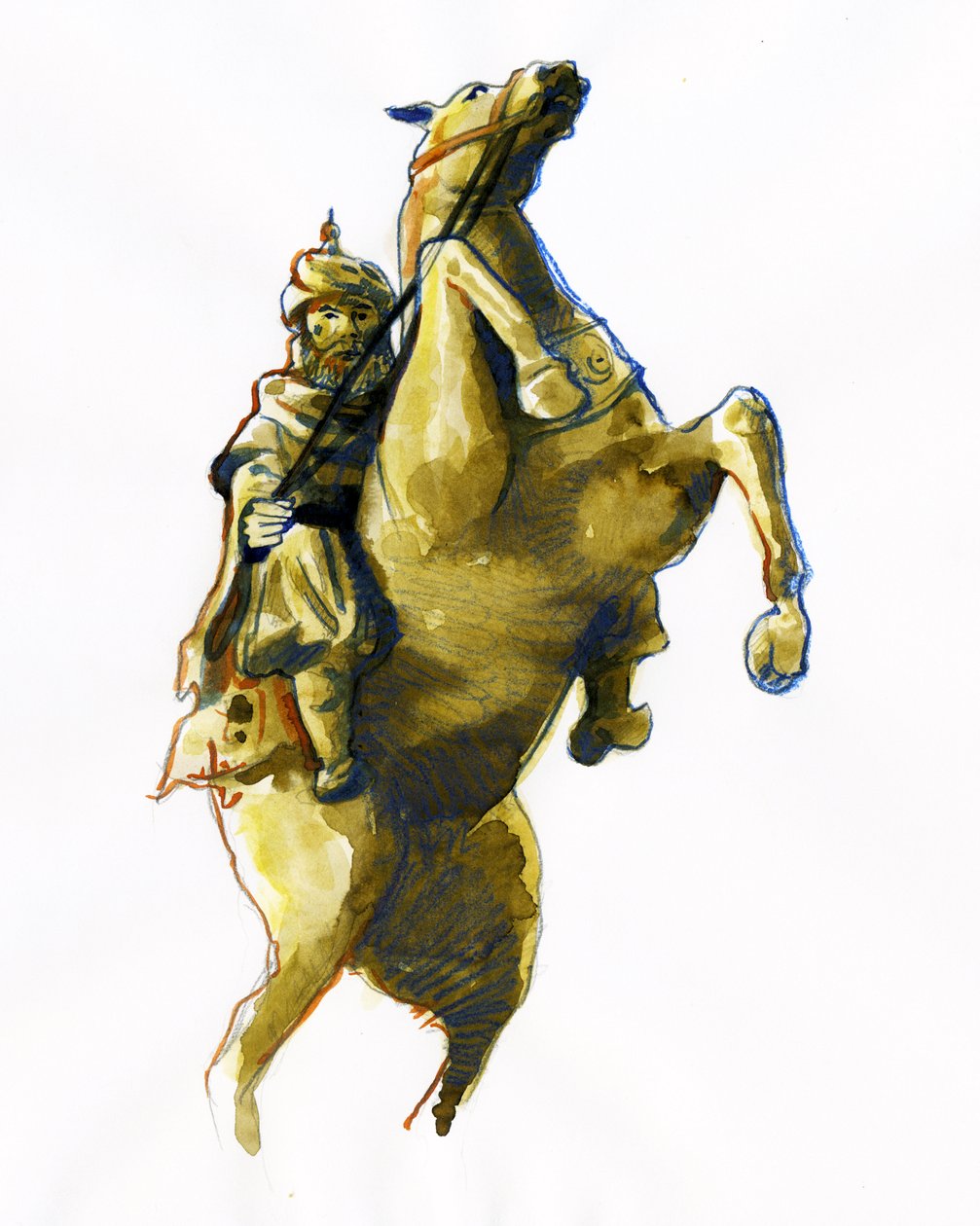 Reiterporträt von Oqba Ibn Nafi Al Fihri (622-683), arabischer General, der von Muawiya I. (602-680) an die Spitze der muslimischen Armeen gesandt wurde. von Alessandro Lonati