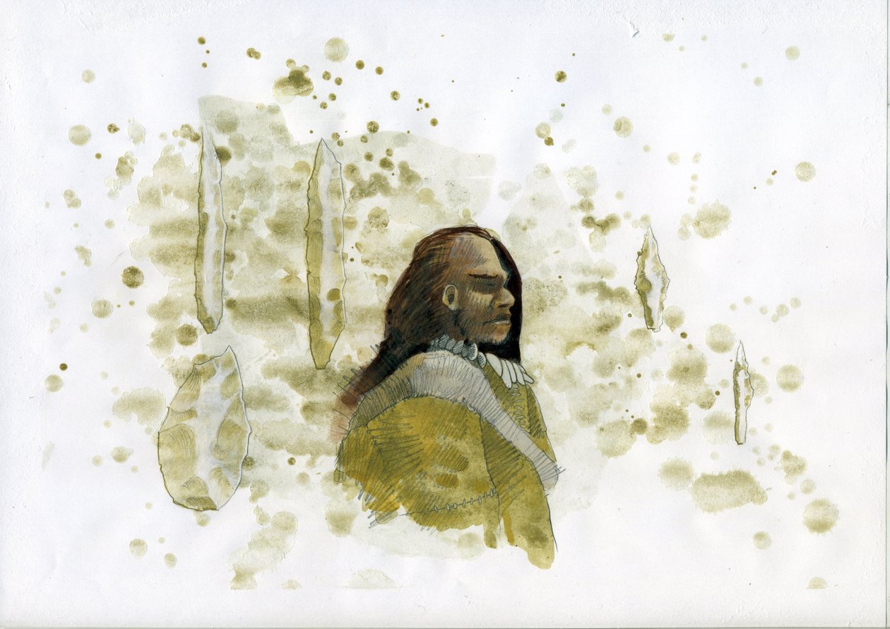 Prähistorie: Neandertaler mit Feuersteinwerkzeugen von Alessandro Lonati
