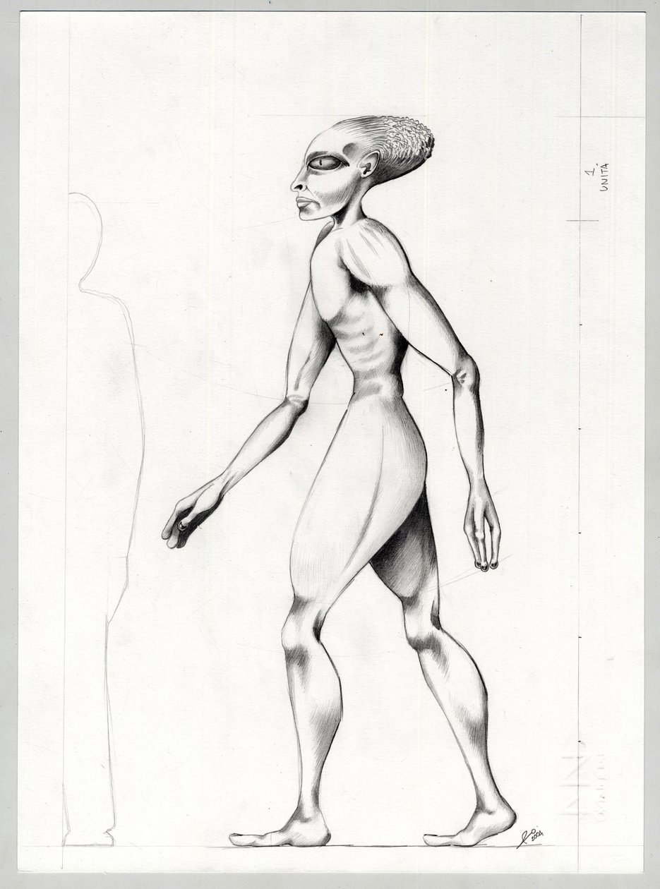 Science-Fiction-Illustration: ein Alien vom Planeten Mars auf der Eroberung des Weltraums. Zeichnung von Alessandro Lonati von Alessandro Lonati