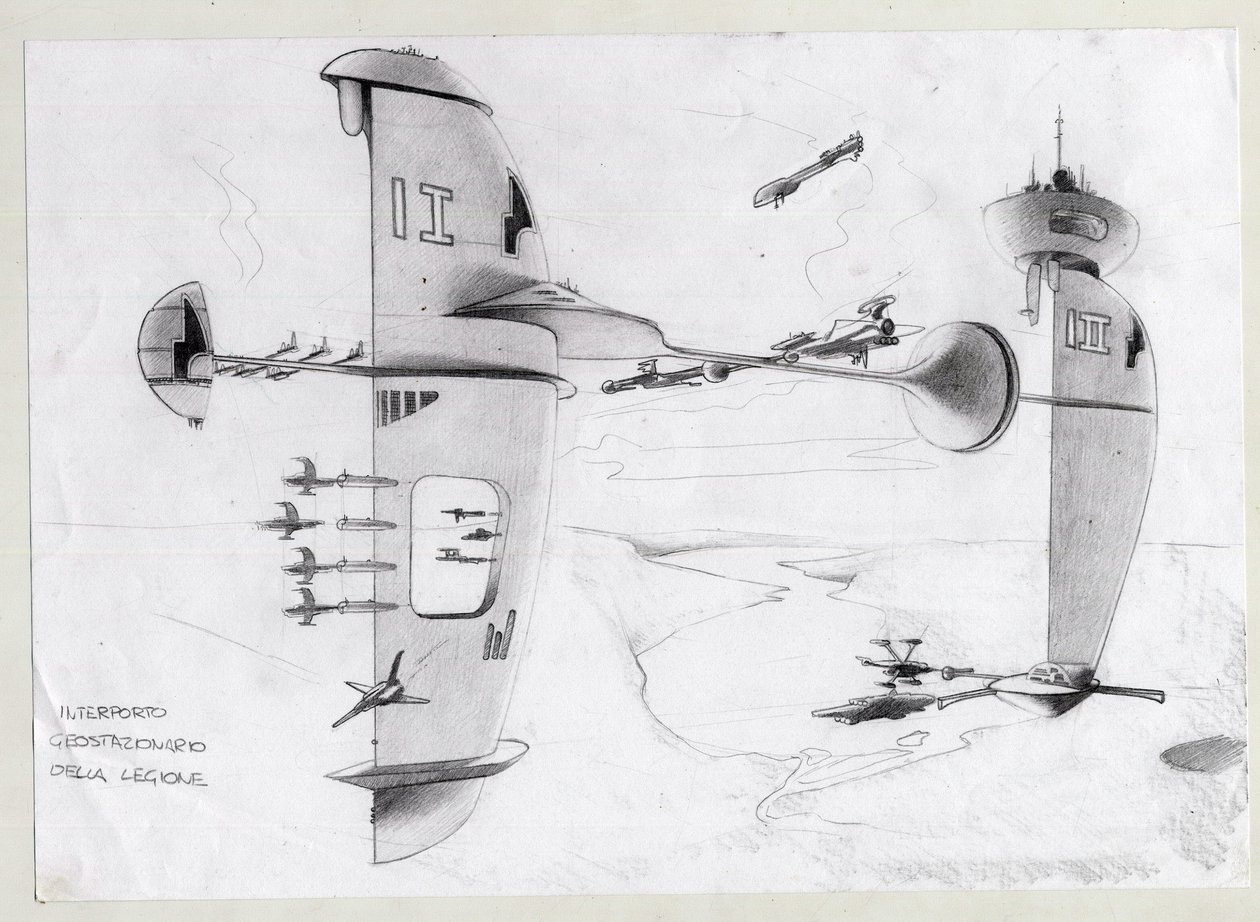 Science-Fiction-Illustration: Raumstation im Universum mit Schiffen. von Alessandro Lonati