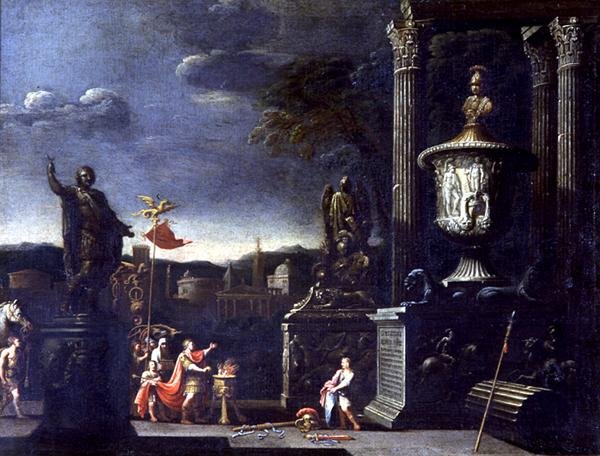 Ansicht mit einer Opferszene von Alessandro Salucci