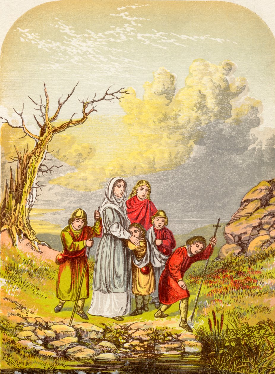 Christiana und ihre Kinder erreichen den Sumpf der Verzweiflung, aus Die Pilgerreise von John Bunyan, veröffentlicht ca. 1880 von Alexander Francis Lydon