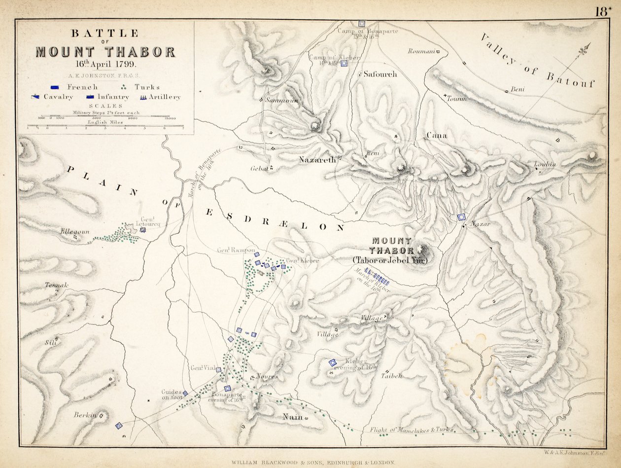 Karte der Schlacht am Berg Thabor, veröffentlicht von William Blackwood und Sons, Edinburgh und London, 1848 von Alexander Keith Johnston