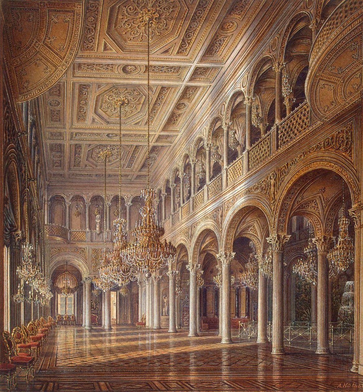 Innenräume der Kleinen Eremitage, Der Pavillon-Saal, Mitte des 19. Jahrhunderts von Alexander Chrisophorovich Kolb