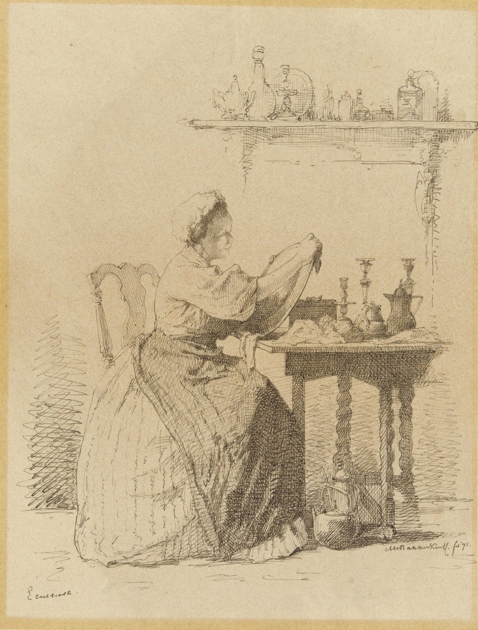 Dienstmädchen, das am Tisch putzt von Alexander Hugo Bakker Korff