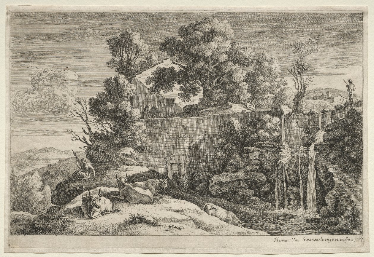 Landschaft mit einer Frau beim Spinnen von Alexander Jackson Davis