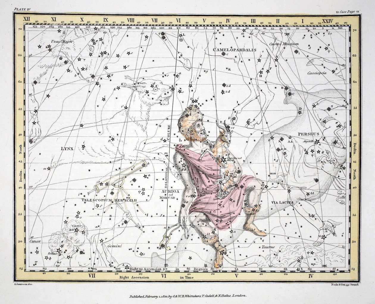 Die Sternbilder (Tafel IV) Auriga, Camelopaardalis, Telescopium Herschelli, aus 