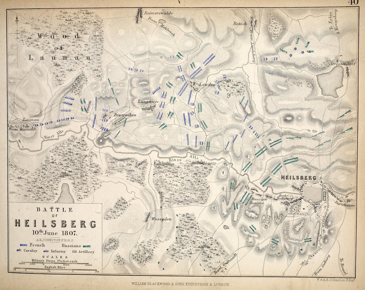Karte von Heilsberg, veröffentlicht von William Blackwood und Sons, Edinburgh und London, 1848 (handkolorierte Gravur) von Alexander Keith Johnston