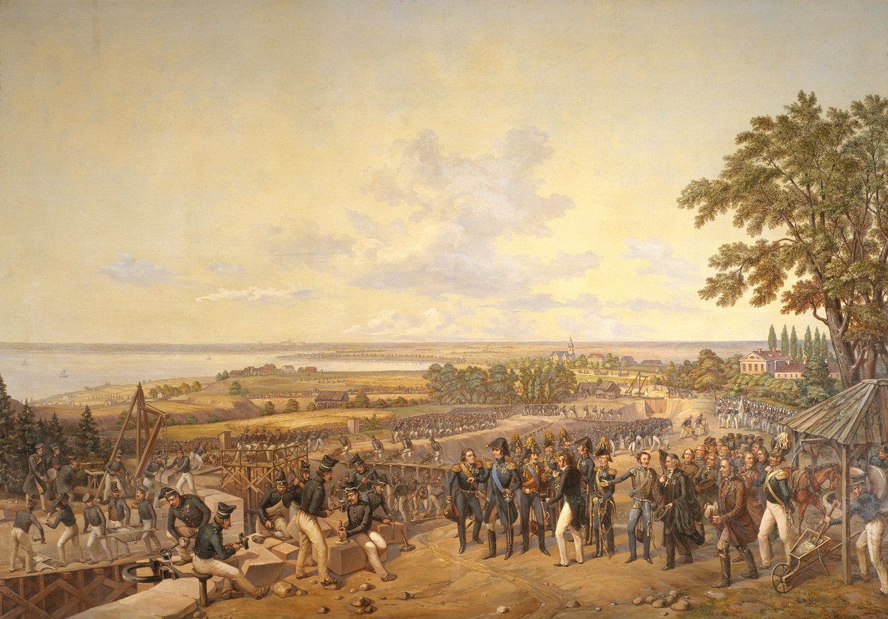 König Carl XIV Johan (1763-1844) von Schweden besucht die Schleusen am Bergkanal, 1819 von Alexander Wetterling