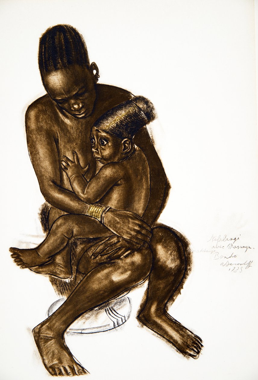 Nafarangui, Frau von Eki Bondo mit ihrem Kind (Bondo) Haut Ouelle, aus Dessins et Peintures d