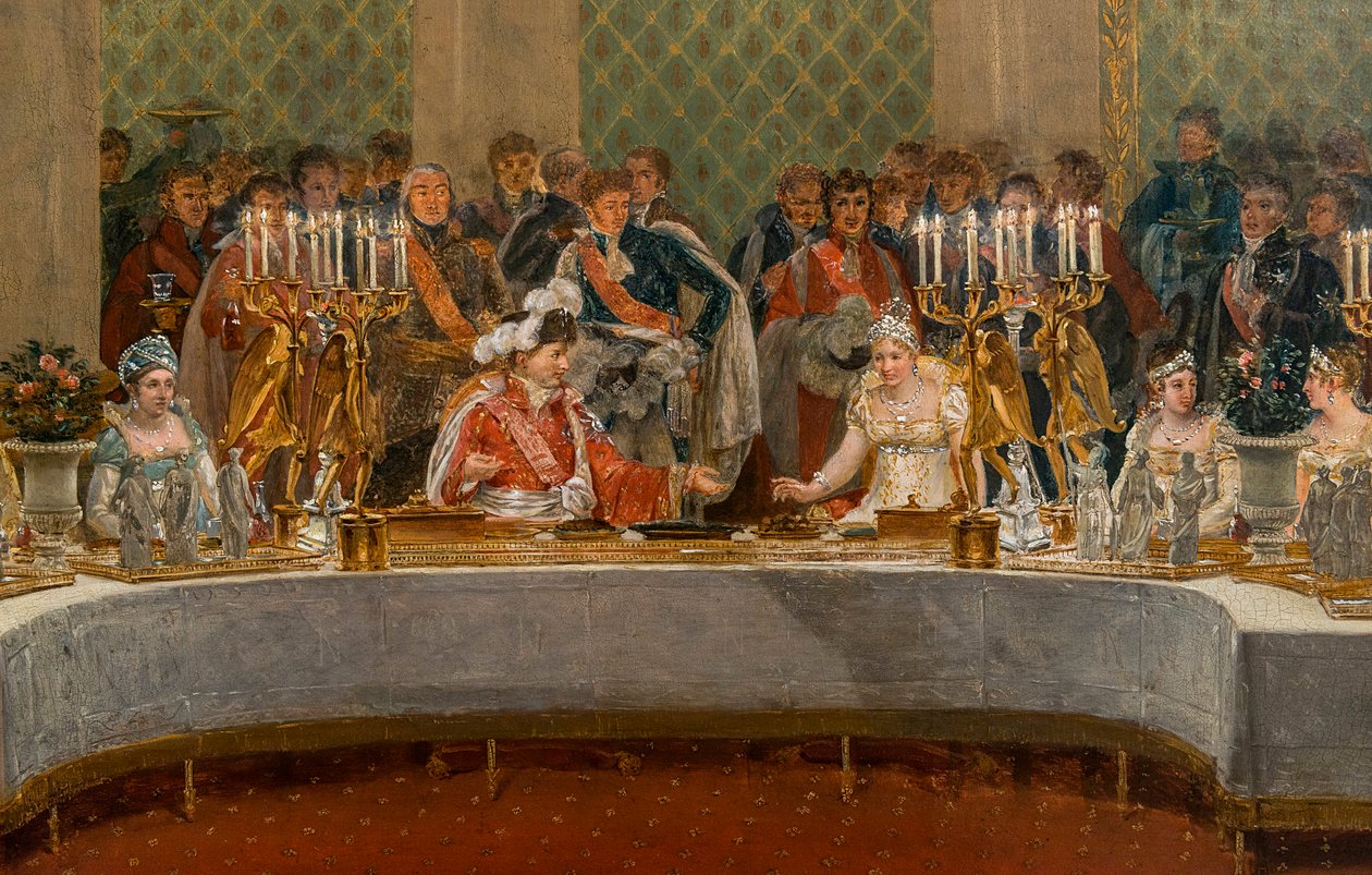 Das Bankett zur Hochzeit von Napoleon Bonaparte (1769-1821) und Marie-Louise de Habsburg-Lothringen (1791-1847) 1810 - Detail von: Fest des Hochzeits von Napoleon I. und Marie-Louise im Theater des Palais des Tuileries, 2. April von Alexandre Dufay